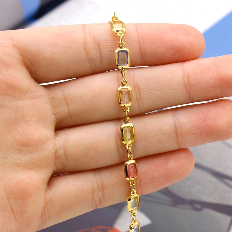 18K Gold Filled  Polish Finsh  Gold and Multi Color Light Color Crystal Baguette Anklet