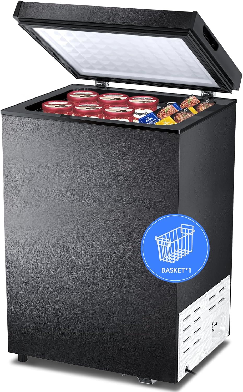 3.5 Cubic Feet Chest Freezer with 2 Removable Baskets Free Standing Top Open Door Compact Freezer with Adjustable Temperature for Home/Kitchen/Office/Bar (3.5 Cubic Feet, White)