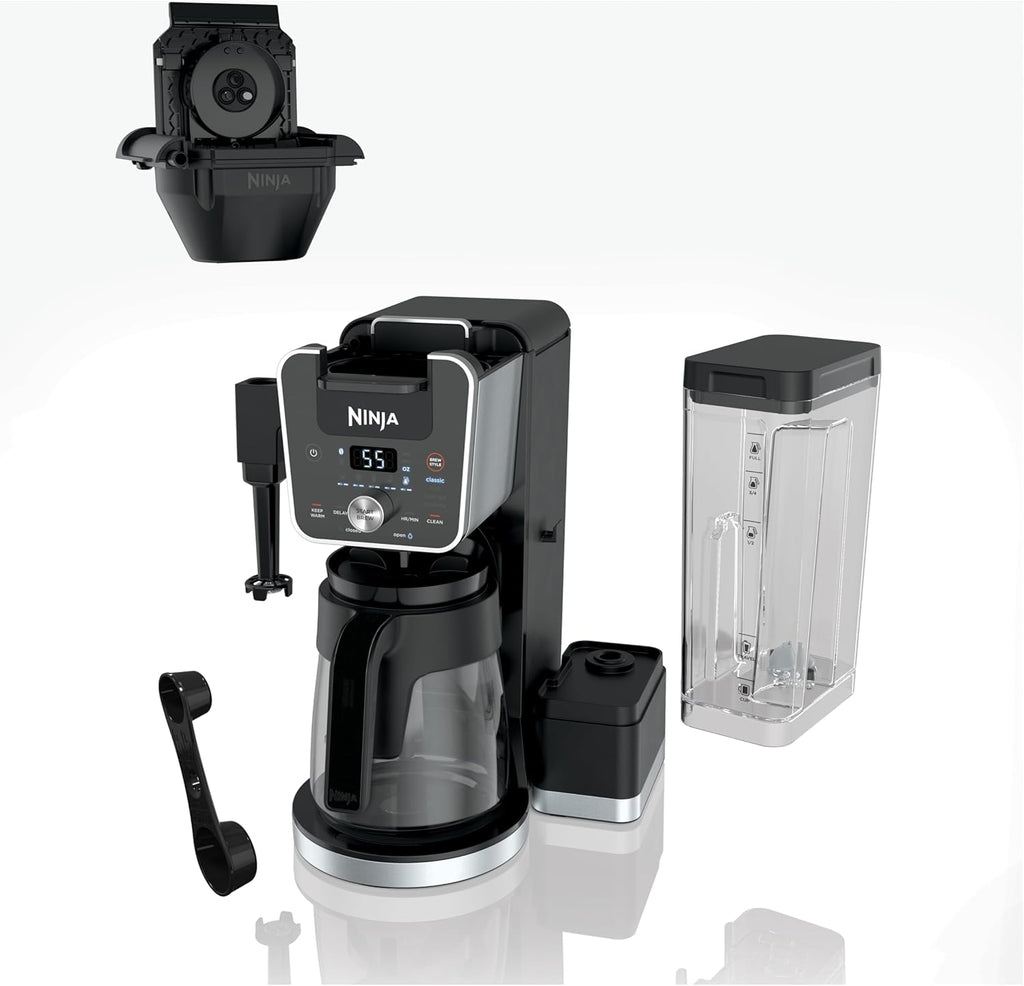 Coffee Machine | Dual Brewing Single-Port System | 4 Brewing Modes | Keep-Warm Function and Built-in Foaming Device | 14 Glass Filters and Removable 70-Ounce Water Tank | Black