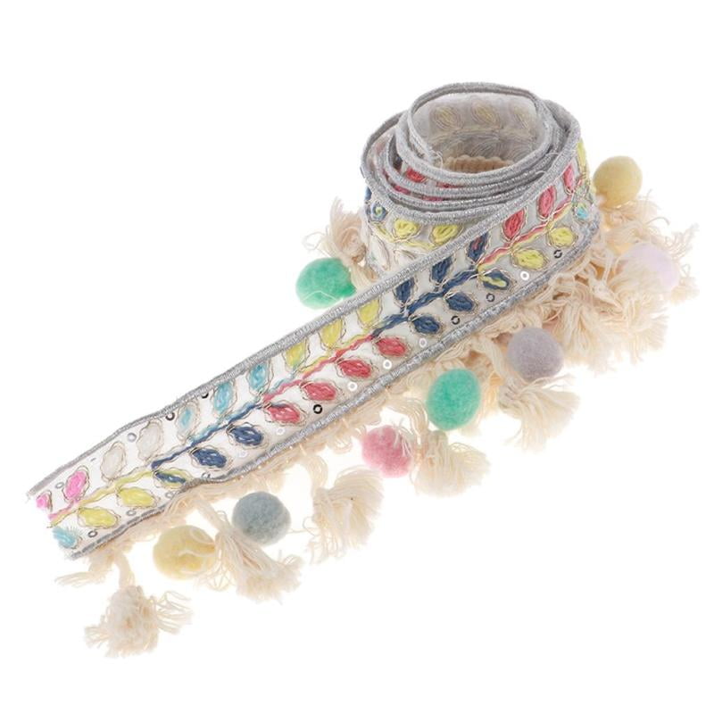 2 Yards Jacquard Ribbon Pompoms Ball Tassel Ribbon Fringe Ribbons Pom Pom Trim Pom Pom Trim For Bag Clothes Decoration