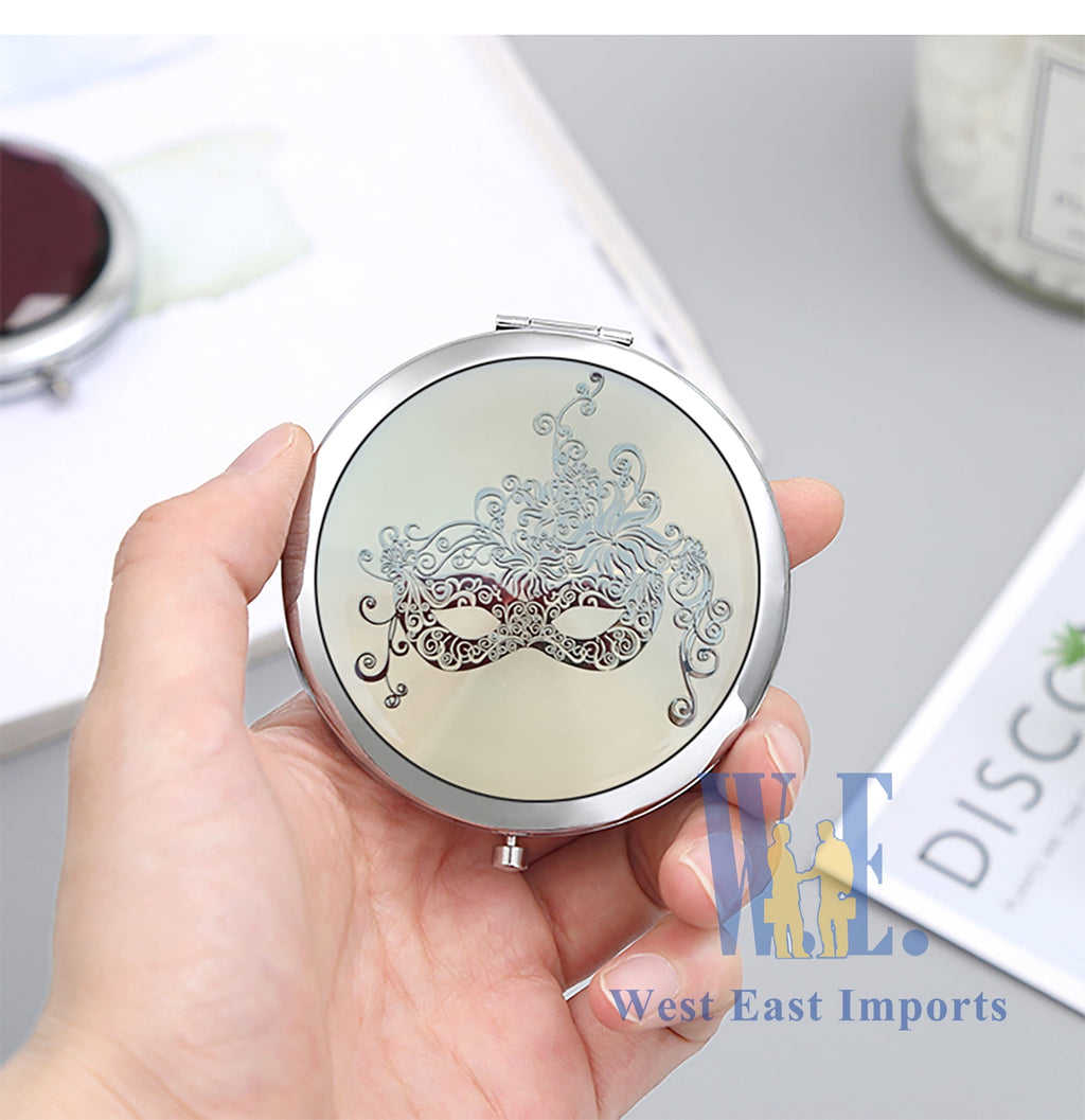 12 Pcs Silver Masquerade Mask Compact Mirrors – Quinceanera/ Sweet 16/ Bridal Shower/ Birthday Favors for Guests GG090S/G