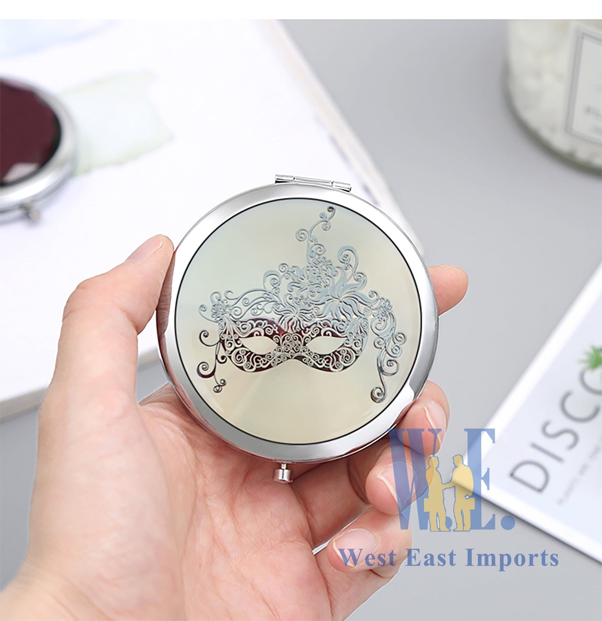 12 Pcs Silver Masquerade Mask Compact Mirrors – Quinceanera/ Sweet 16/ Bridal Shower/ Birthday Favors for Guests GG090S/G