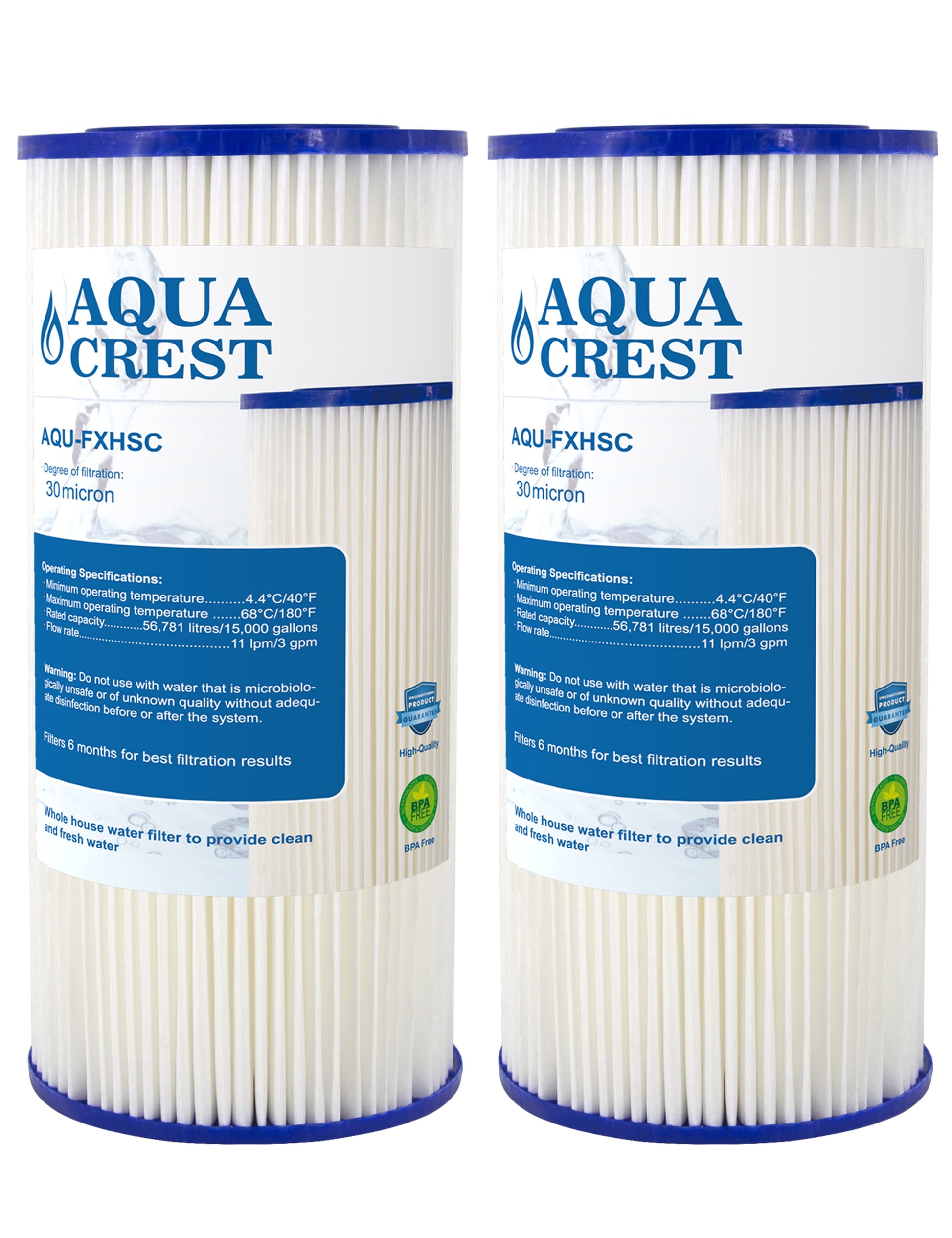 2 Pack AQUACREST FXHSC Replacement for GE® FXHSC, Culligan R50-BBSA, Pentek R50-BB and DuPont WFHDC3001, American Plumber W50PEHD Whole House Sediment Filter