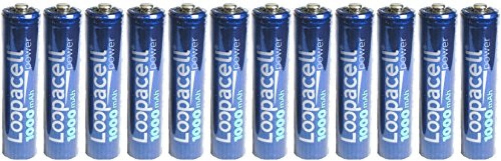 12 Loopacell AAA Rechargeable 1000mAh NiMH Batteries With Battery Holder