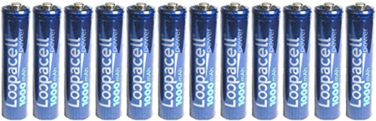 12 Loopacell AAA Rechargeable 1000mAh NiMH Batteries With Battery Holder