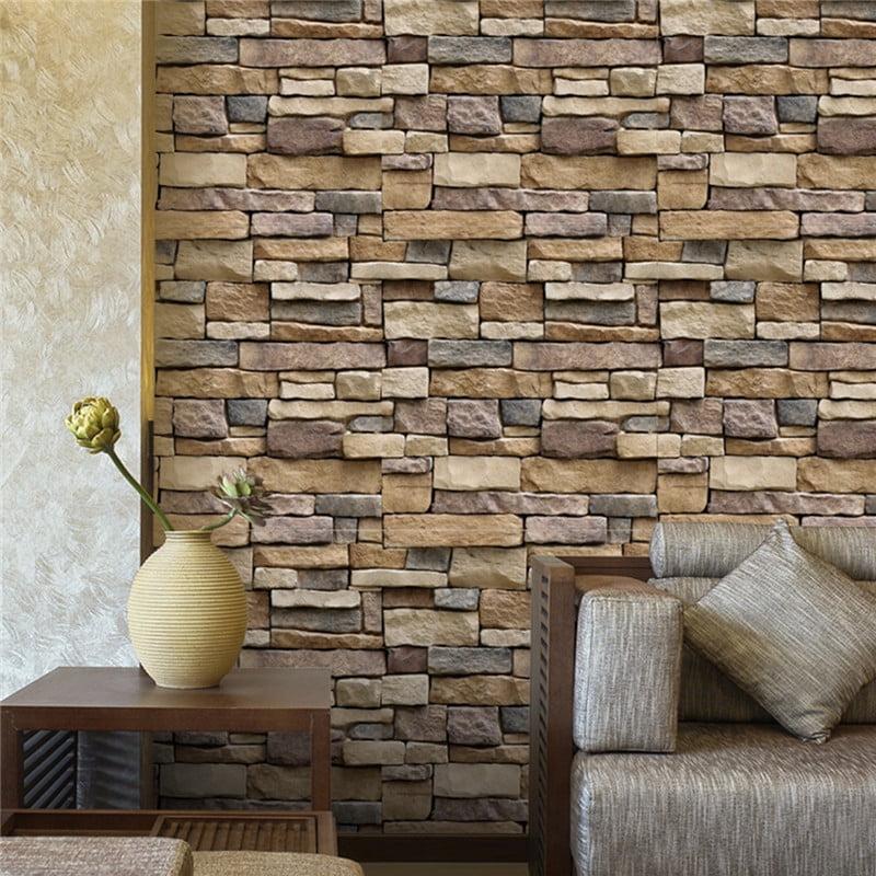 17.7×393.7 inch Self-Adhesive 3D Brick Wallpaper Roman Stone Wall Sticker for Bedroom Living Room Home Office Hotel Decor