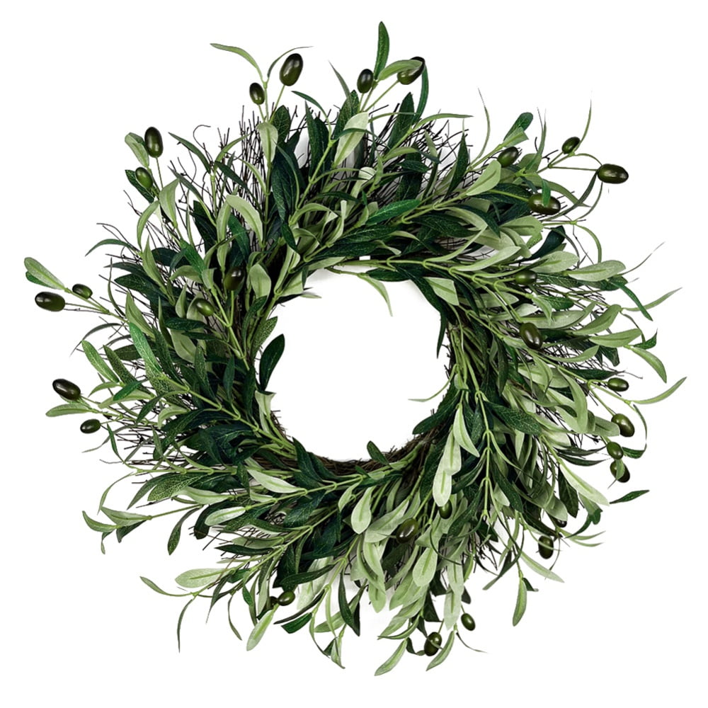 18 inches Artificial Green Olive Wreath Greenery Wreath with Olive Leaves,Olive Bean for Front Door Indoor Outdoor Farmhouse Home Wall Window Festival Wedding Decor