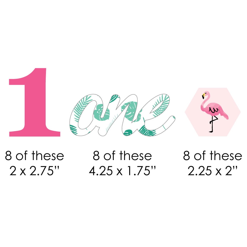 1st Birthday Pink Flamingo – DIY Shaped Tropical First Birthday Party Cut-Outs – 24 Count