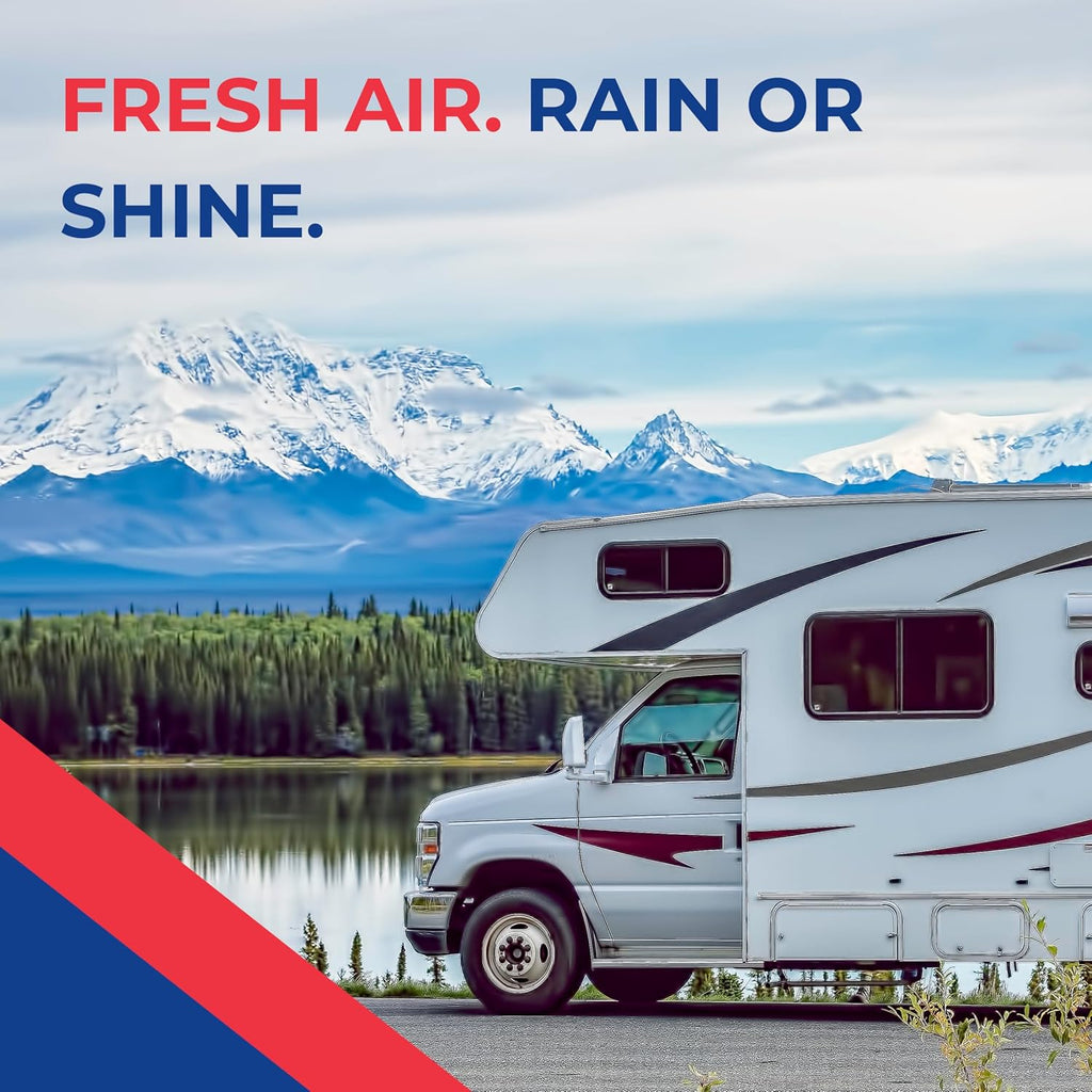Deluxe - All-In-One RV Vent, Shield & Fan; Built-In Rain Shield, 10 Speed Reversible Fan with Thermostat, Fits Standard 14"x14" Roof Openings, 12V Long Life Motor, White (00-05100K)