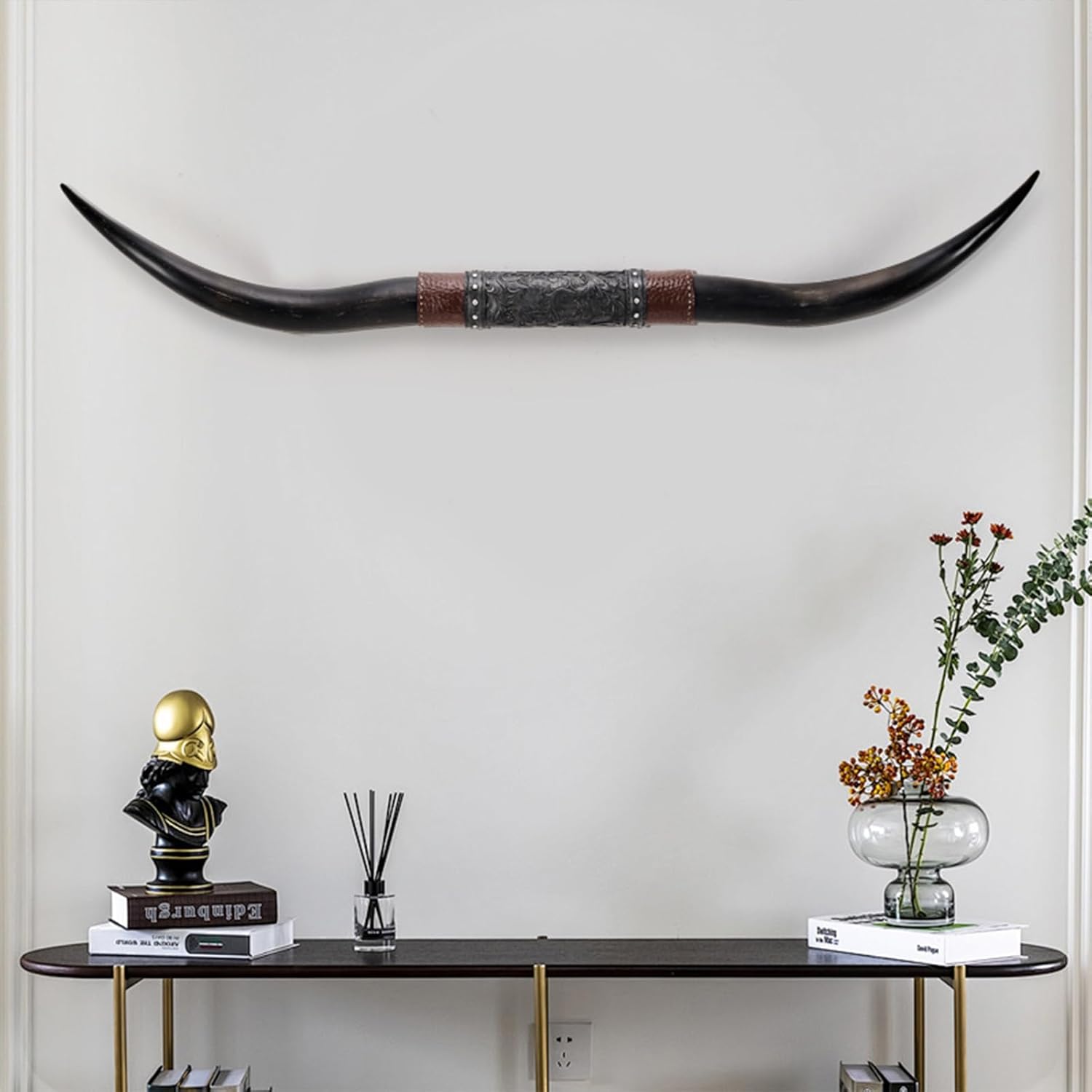 70" Long Horn Bull Horns, Longhorn Skull Wall Decor, Faux Taxidermy, Rustic Animal Head Wall Art, Living Room Decor