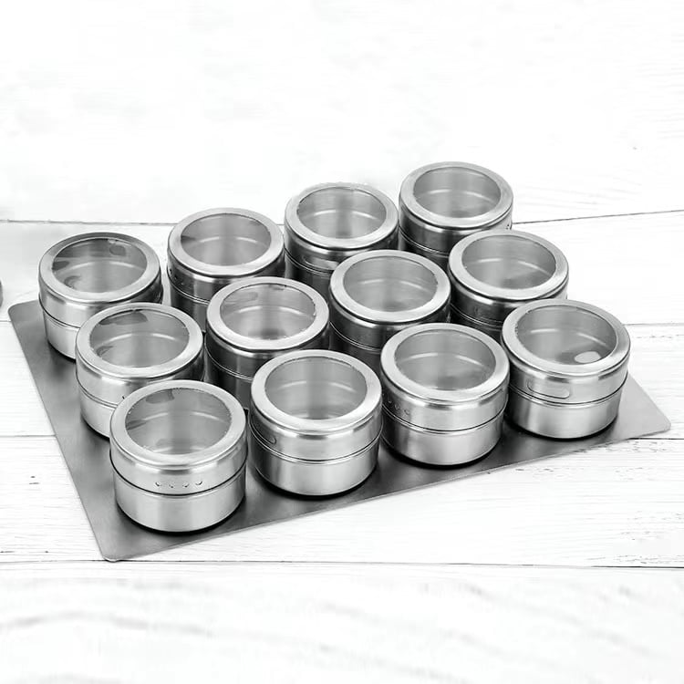 12 Pack Magnetic Spice Jars,Stainless Steel & Portable Spice Jars Storage Containers Set,96 Spice Labels & 24 Blank Labels, 1 PCS Marker Pen