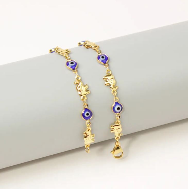 18K Gold  Elephant Blue Evil Eye Anklet Plated