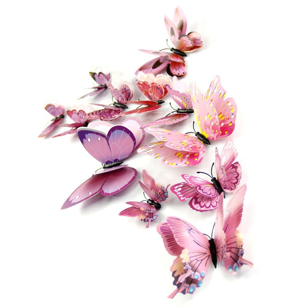 12 pcs Creative 3D Double Wings Butterfly Art DIY Wall Stickers for Home Decoration