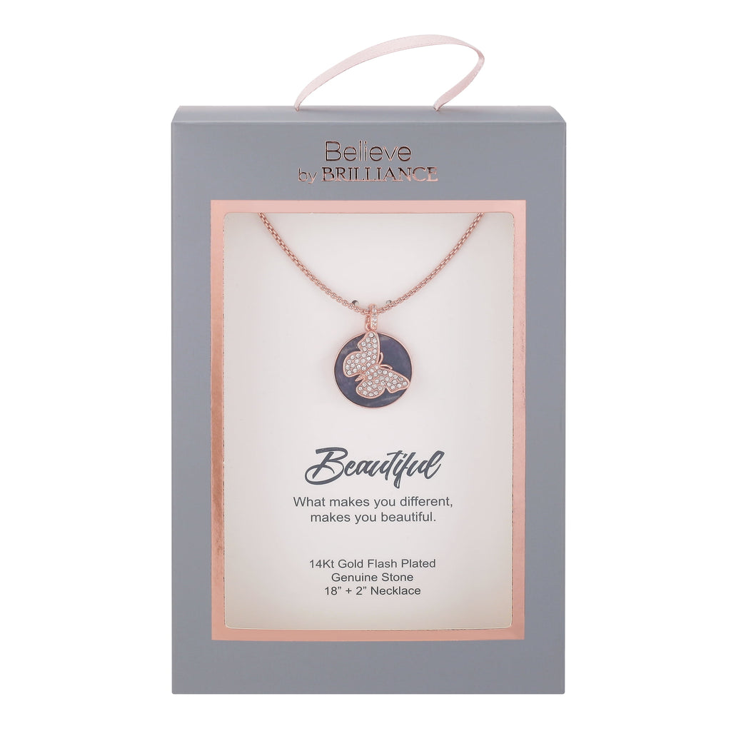 14kt Gold Flash-Plated Amethyst and Crystal ‘Fearless’ Butterfly Pendant Necklace, 18’+2′