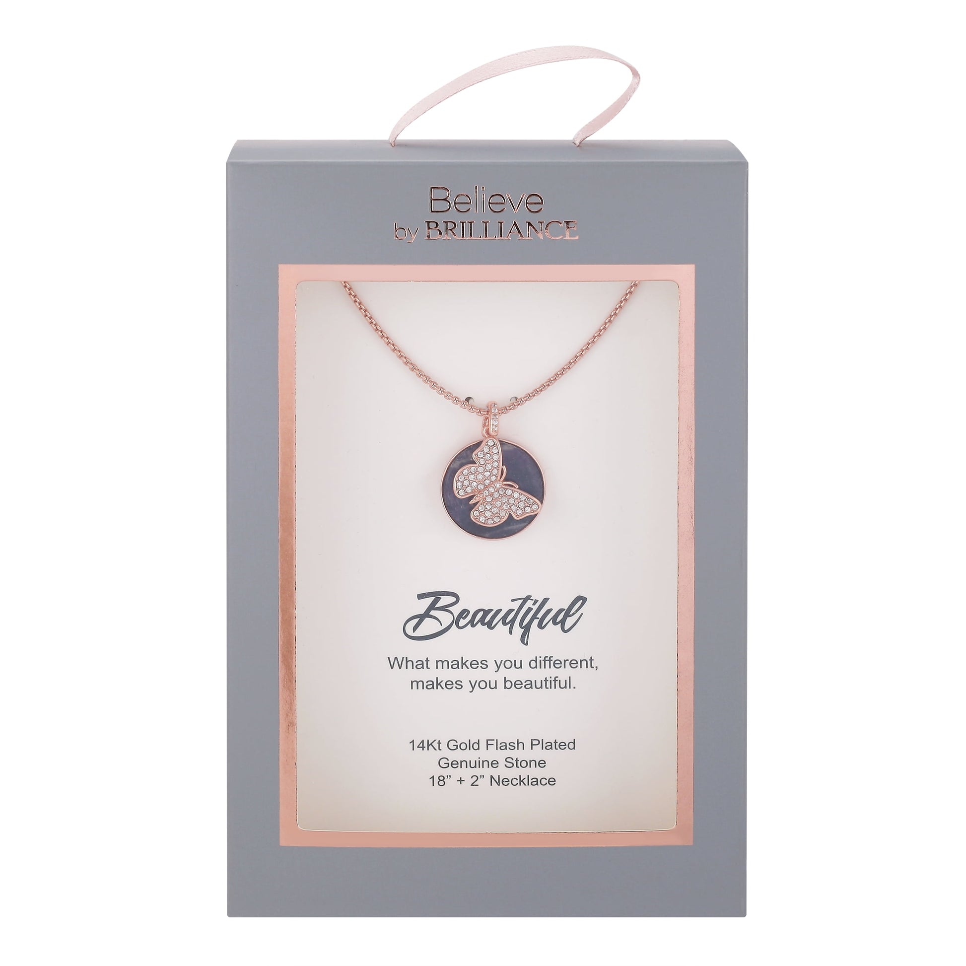 14kt Gold Flash-Plated Amethyst and Crystal ‘Fearless’ Butterfly Pendant Necklace, 18’+2′