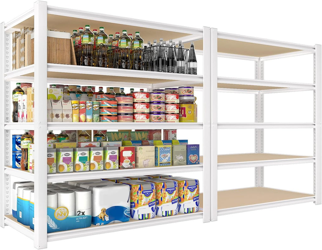 28-inch wide x 12-inch deep x 59-inch high closet storage rack - 5 layers of white metal connected shelves, adjustable heavy-duty garage shelves, practical shelf-style storage rack for kitchen storage, 4-piece set
