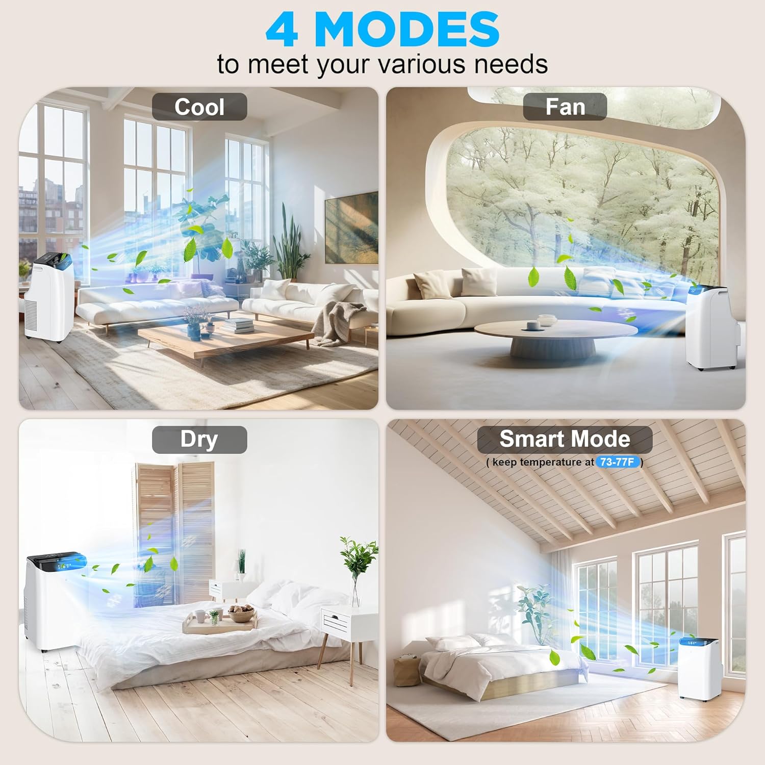 Inverter 16000BTU Portable Air Conditioners with Remote, Free Stand Cooling Portable AC Unit for Room up to 800 sq.ft, with Dehumidifier & Fan, Dual Hose, Quiet Sleep Mode(45dB), Windows Kit