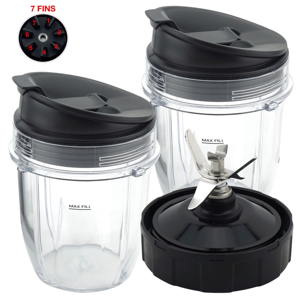 2 Pack 12 oz Cup with Sip & Seal Lid and Extractor Blade (7-Fins) Replacement Part Compatible with Nutri Ninja Auto-iQ