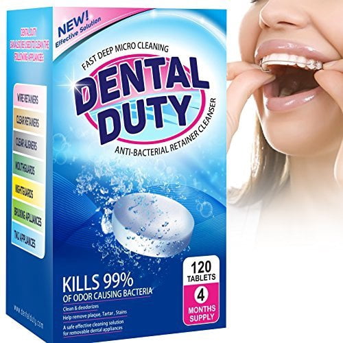 120 Retainer Cleaning Tablets -(4 Months Supply)- Removes Stain, Plaque & Bad Odor from Dentures, Nightguard, Mouth Guard & Removable Dental Appliances. Made in USA