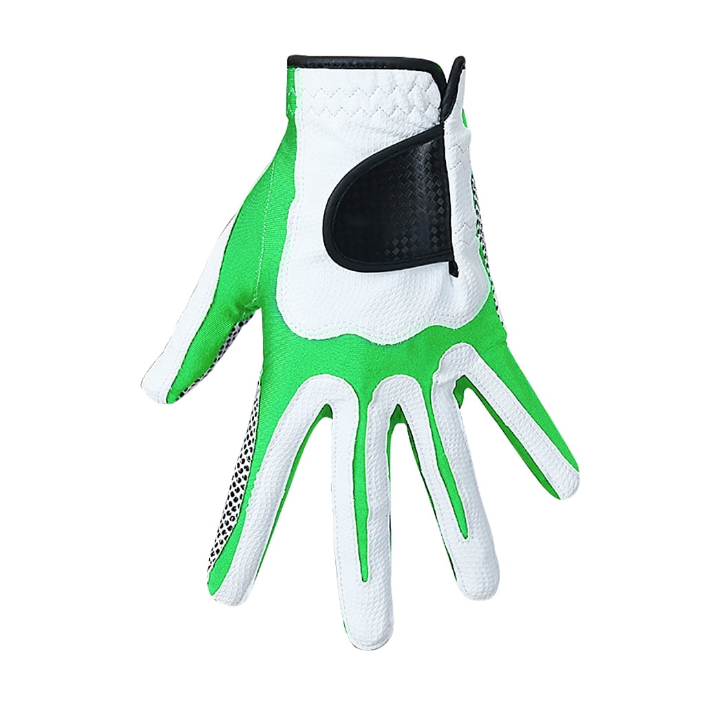 1pc Golf Glove Men Anti-slip Golf Glove Microfiber Elastic Sport Mitten, Left, White Green, ML
