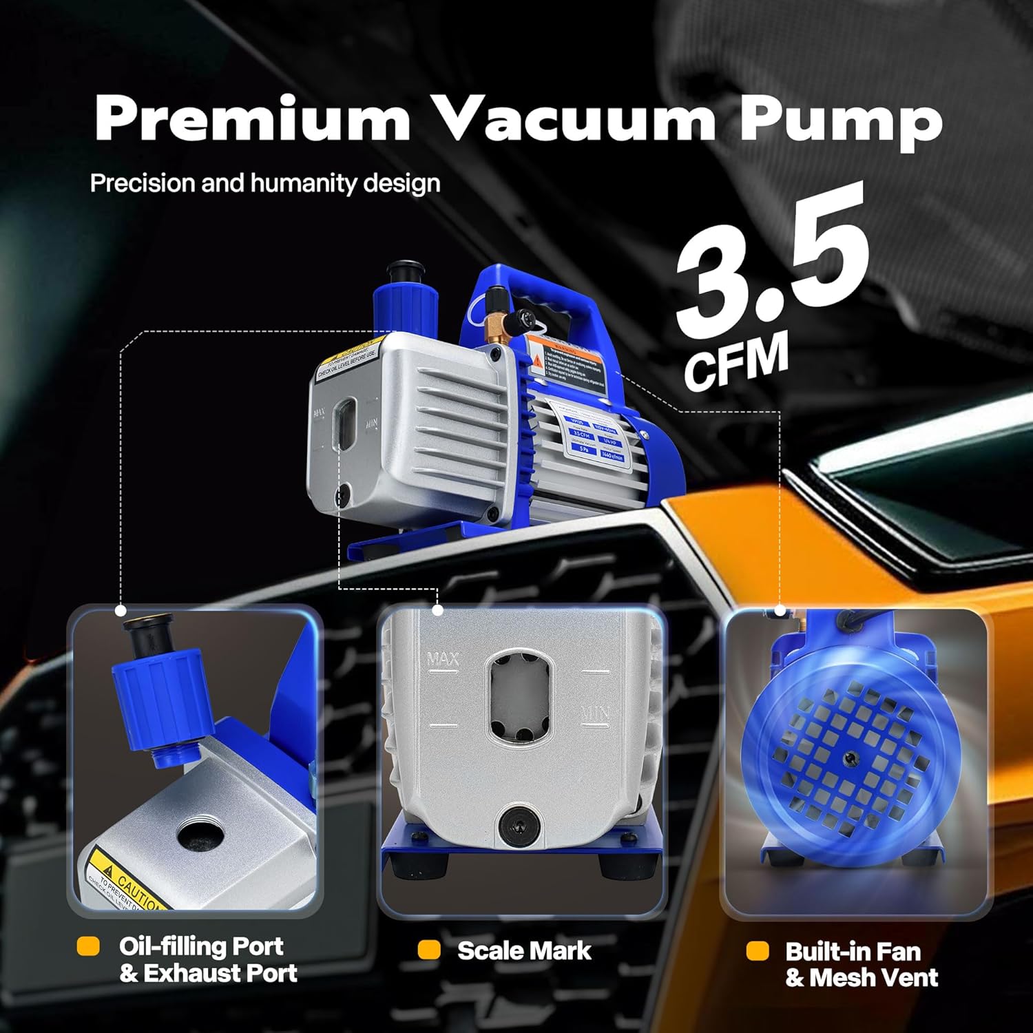 110V 1/4 HP 3.5CFM Single Stage Rotary Vane Air Vacuum Pump and AC Manifold Gauge Set Kit with Thermometer for R134a R12 R22 R502 R410a HVAC Air Conditioning Refrigeration Recharging Red
