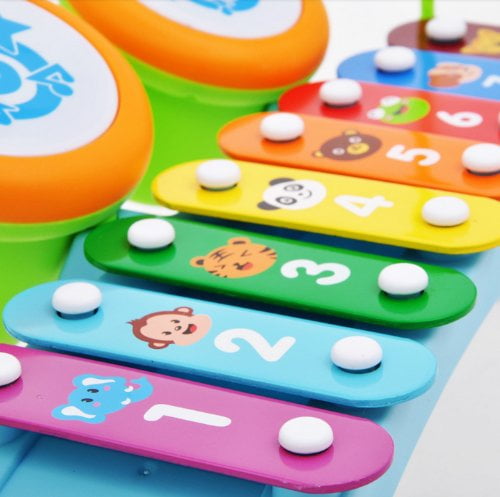 15′ Rainbow Xylophone Piano Bridge For Kids W/ Ringing Bell And Drums