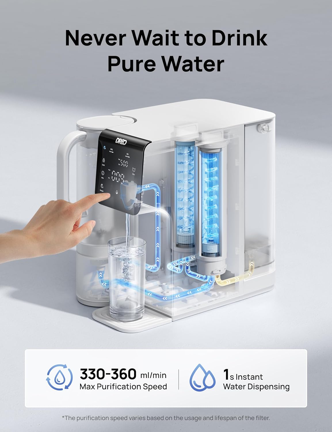 Filter desktop product, 7-stage reverse osmosis water filtration system, no installation required, reduces total dissolved solids content, suitable for water filtration bottles for households and kitchens, with a 3:1 ratio of pure water to wastewater