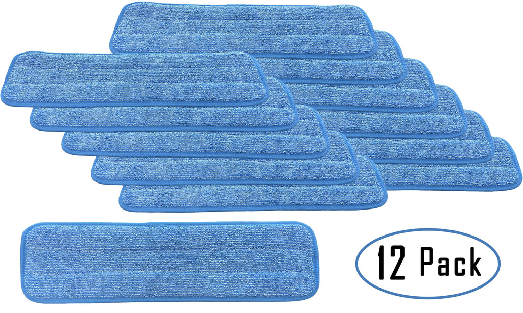 18 inch Blue Microfiber Mop Pads – 12 Pack : Premium Looped Pile Wet or Dry