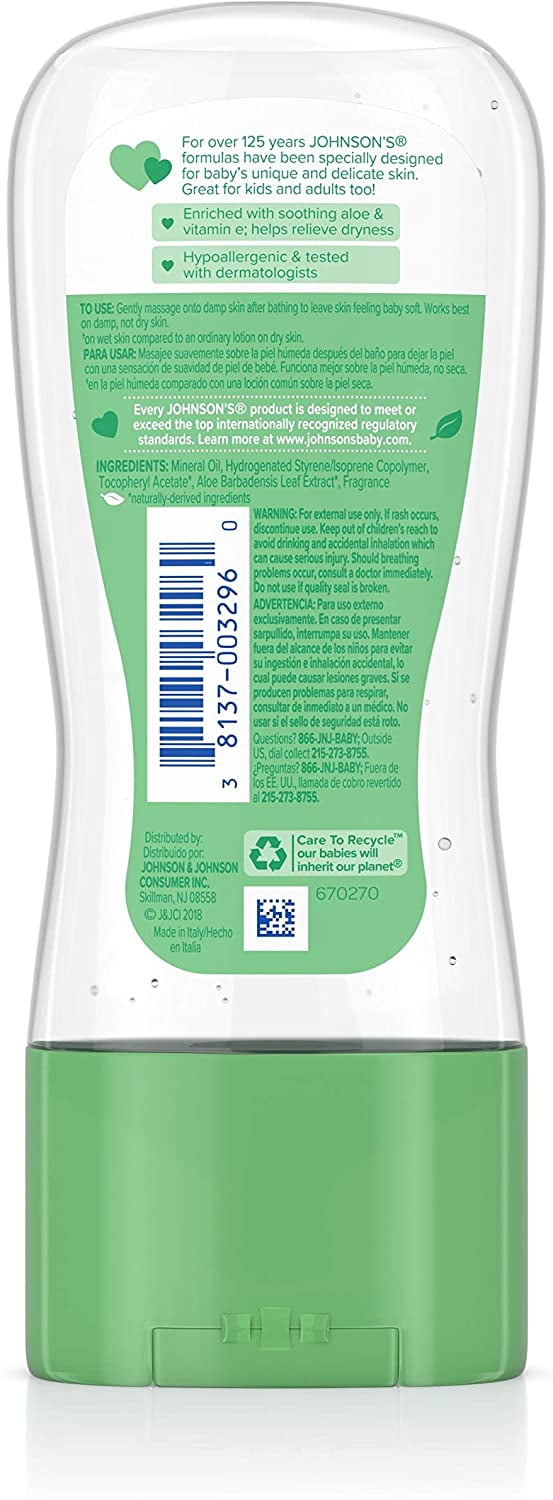 2 Pack Johnsons Baby Oil Gel Aloe & Vitamin-E 6.5 Ounce (192ml)