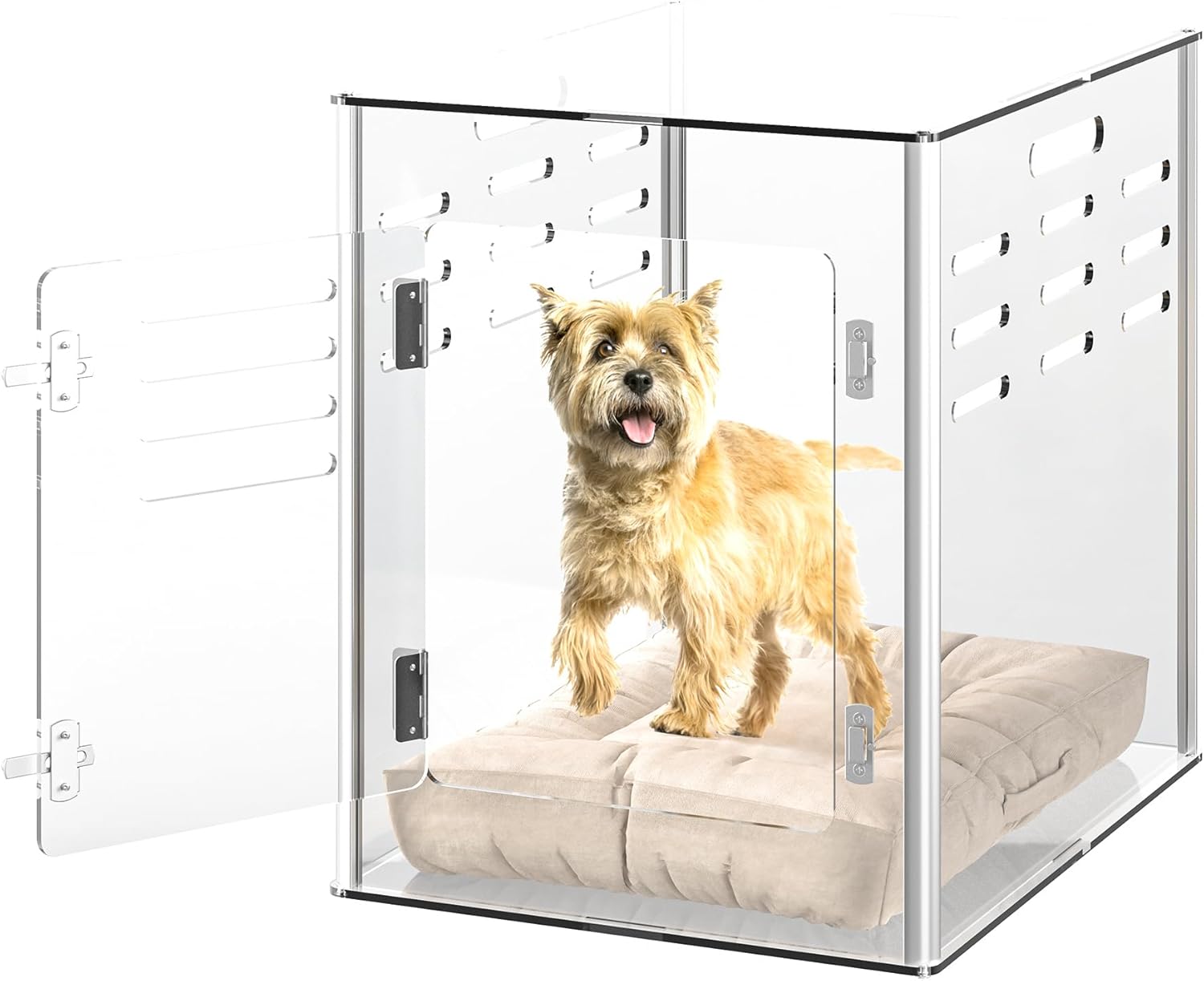Acrylic dog cage - Clear and transparent dog house - Indoor lockable - High-intensity ventilation dog house - Suitable for small to medium-sized dogs (weighing no more than 45 pounds) - Fashionable transparent dog house cage, 30 inches long, 20 inche