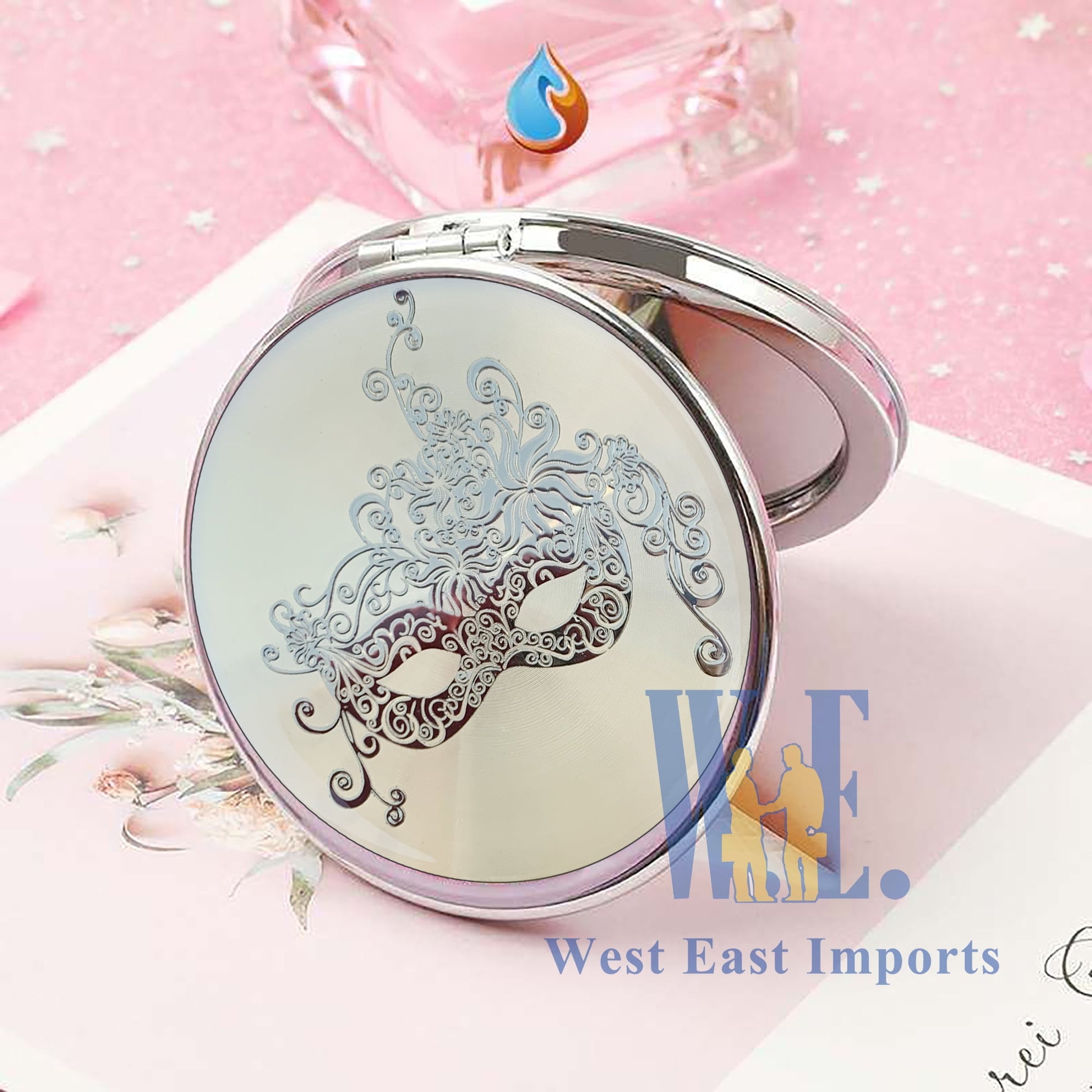 12 Pcs Silver Masquerade Mask Compact Mirrors – Quinceanera/ Sweet 16/ Bridal Shower/ Birthday Favors for Guests GG090S/G
