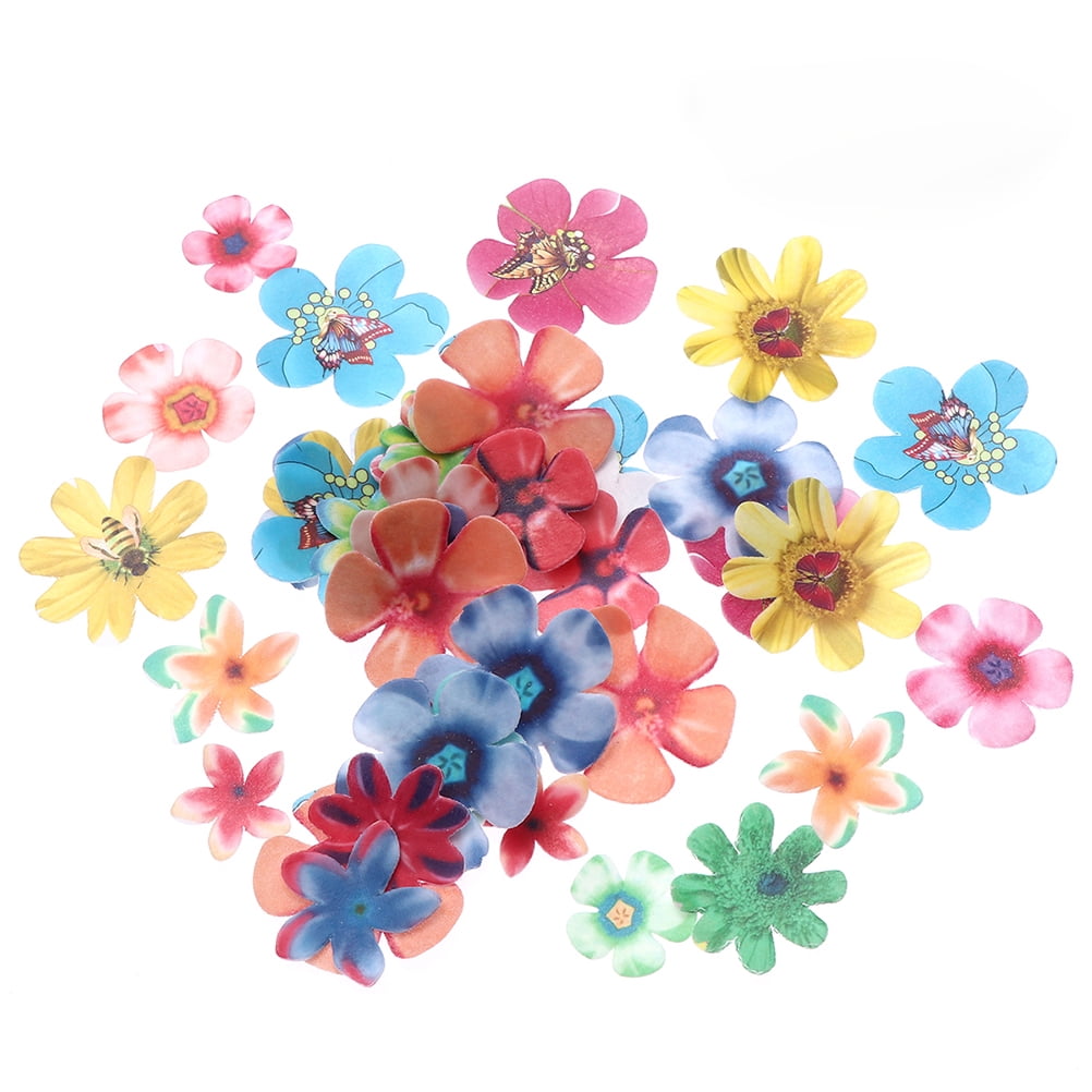 180pcs Edible Flowers Cupcake Toppers Flower Cake Decor for Birthday Wedding (Thickness)
