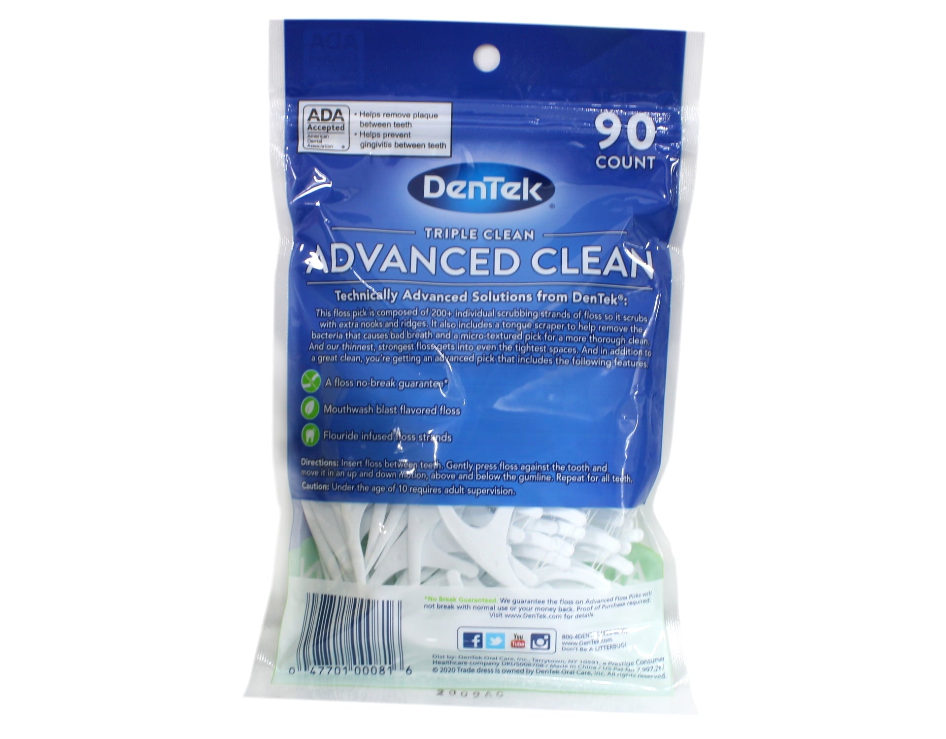 2 Pack DenTek Triple Clean Floss Picks, 90 count each