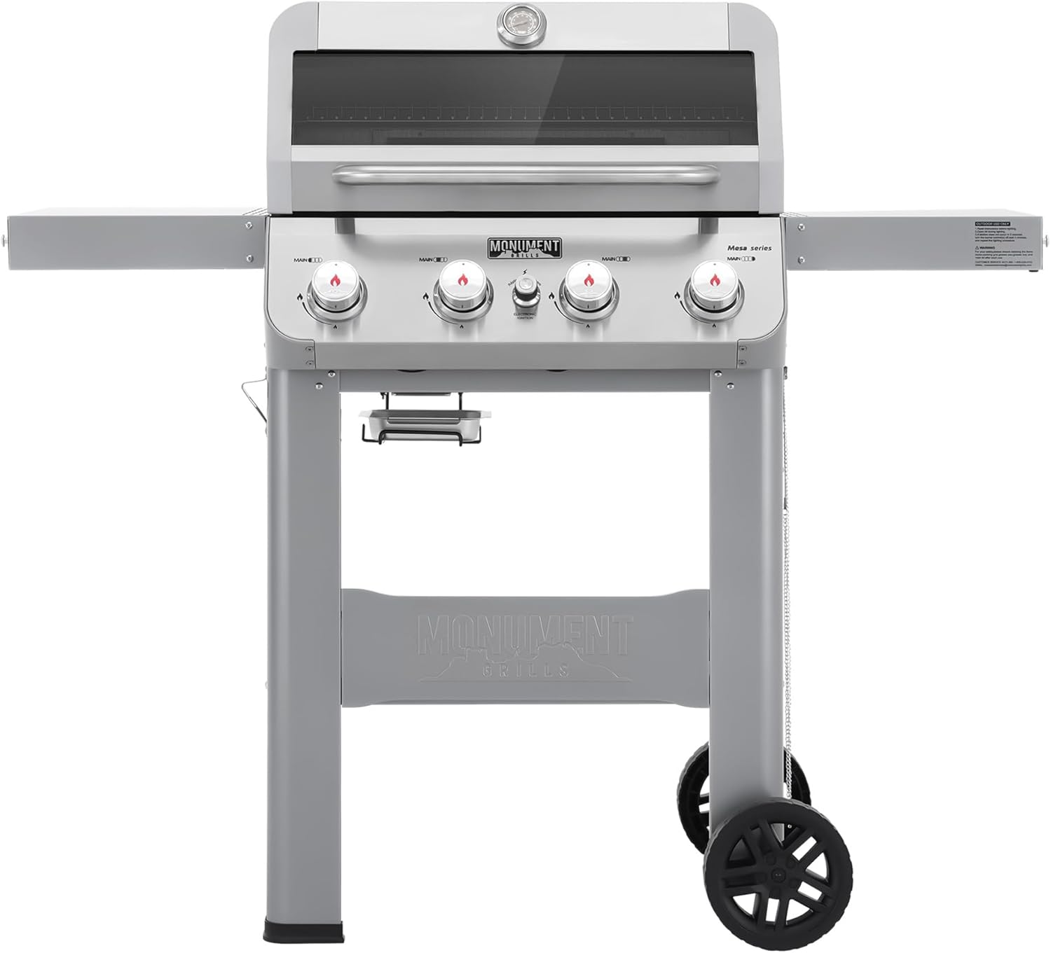 Grills 4-Burner Liquid Propane Gas Grill, Silver Stainless Steel Grill Outdoor Patio Garden Barbecue Grill with Clearview® Lid and One Foldable Shelf, Mesa400MF