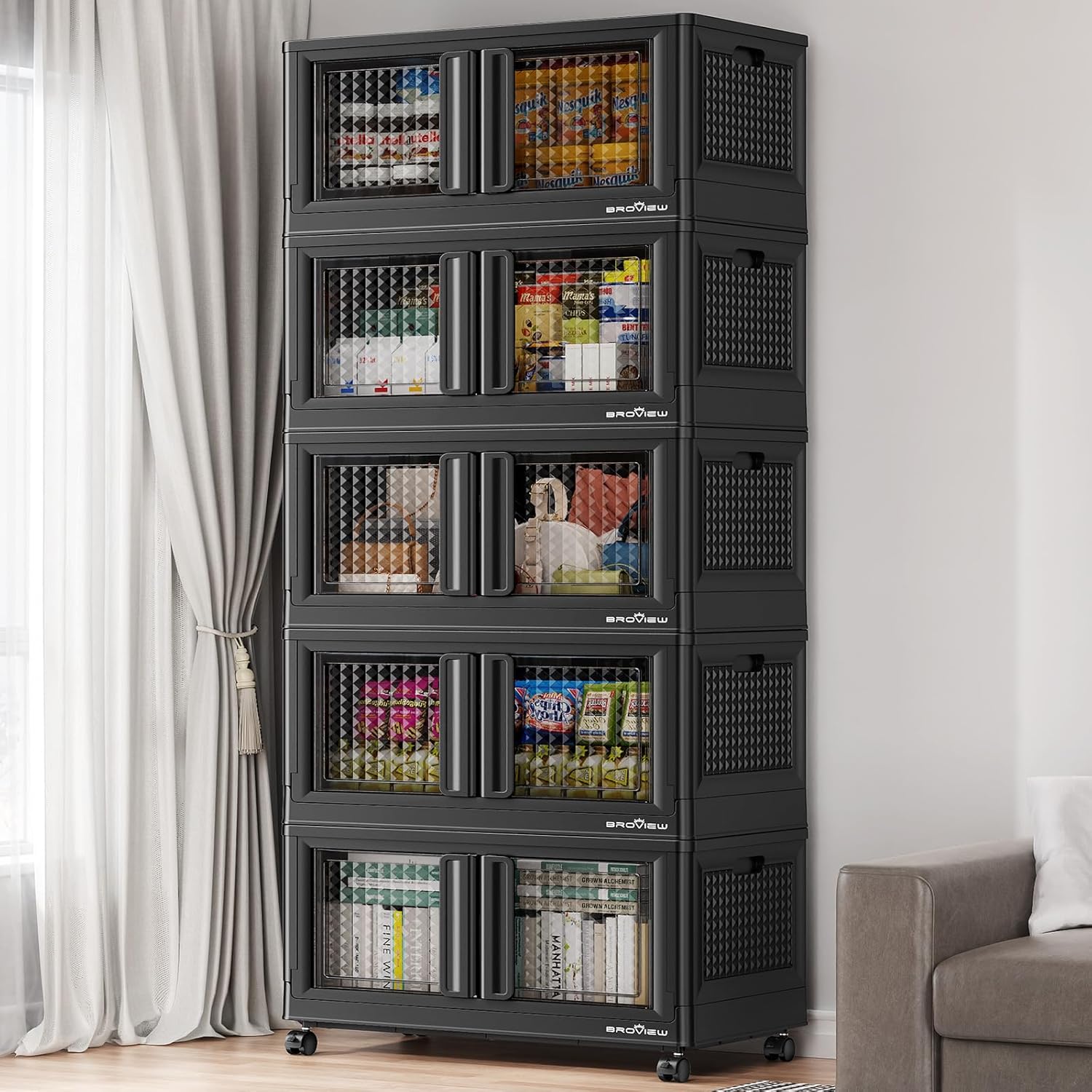 600 sets of stackable storage boxes with lids and doors, 6 sets of plastic coat closets and storage drawers with wheels, large foldable storage boxes, household and office cabinets