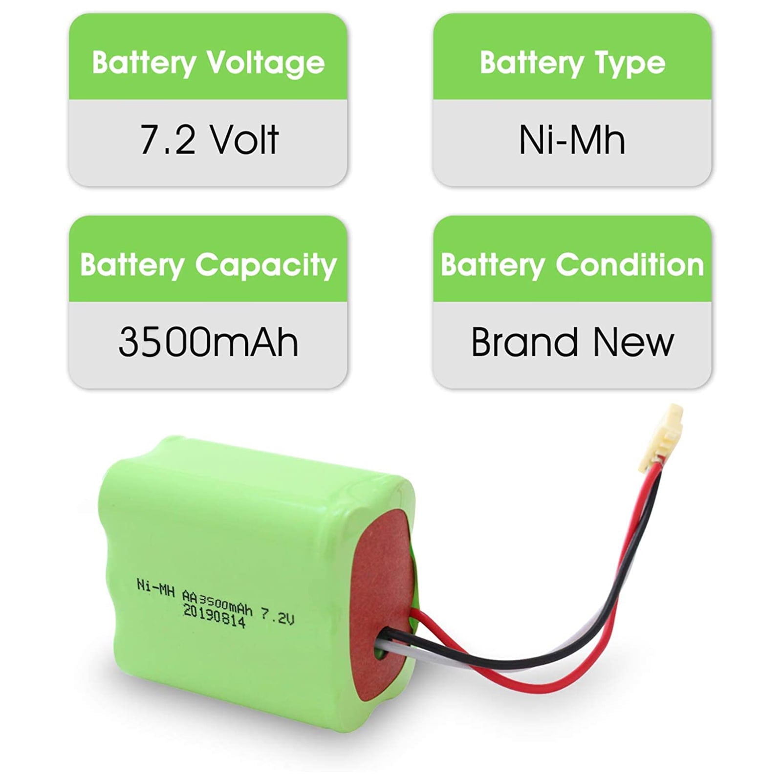 2 Pack 7.2V 3500mAh Ni-MH Replacement Battery Compatible with iRobot Vacuum Cleaner Sweeping Machine Braava 380 380T 390 390T Mint 5200B 5200C Floor Mopping Robots Battery