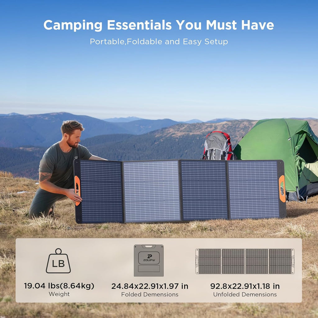 200 Watt Portable Solar Panel for Power Station,RV Essentials,200W 20V Foldable Solar Charger with Solar Cable,23.5% High Efficiency IP67 Waterproof 4 Kickstands for Camping RV Road Trip