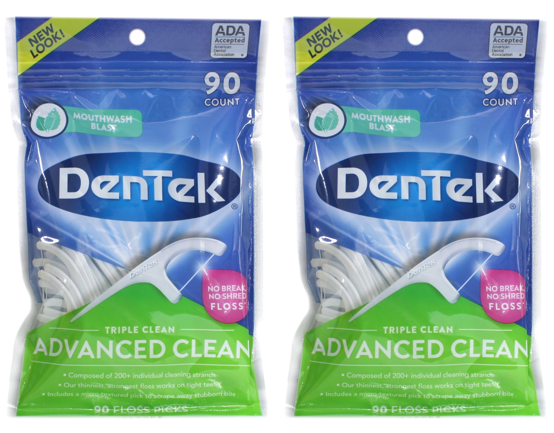 2 Pack DenTek Triple Clean Floss Picks, 90 count each