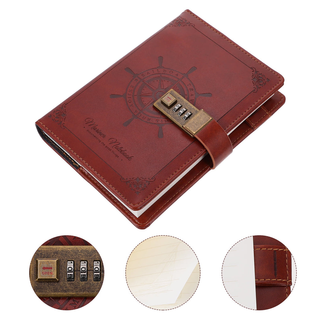 1pc PU Retro Note Pad Notebook PU Password Book Notebook Coded Lock Diary Book