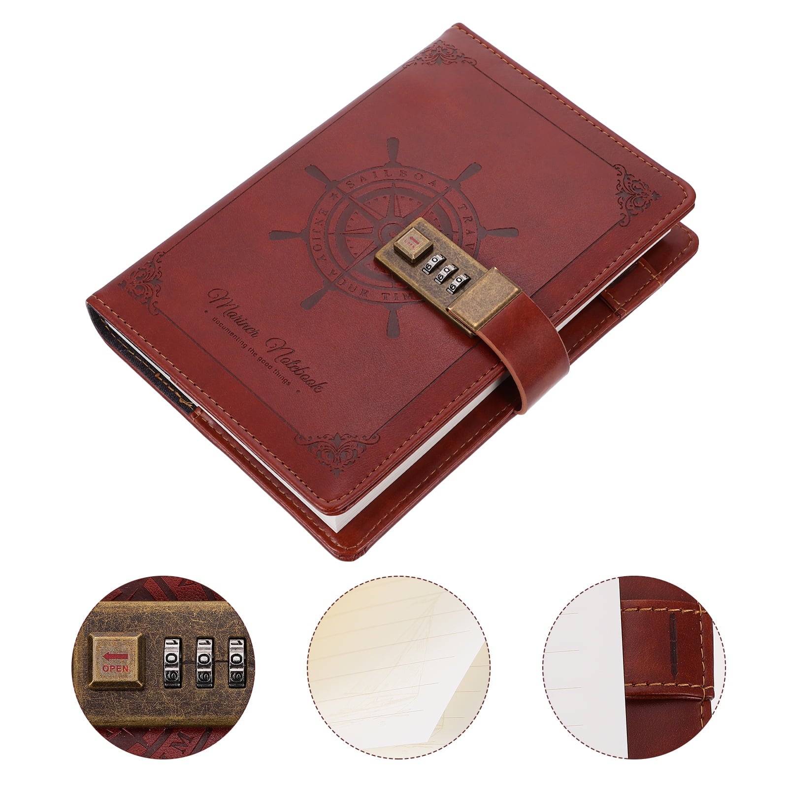 1pc PU Retro Note Pad Notebook PU Password Book Notebook Coded Lock Diary Book