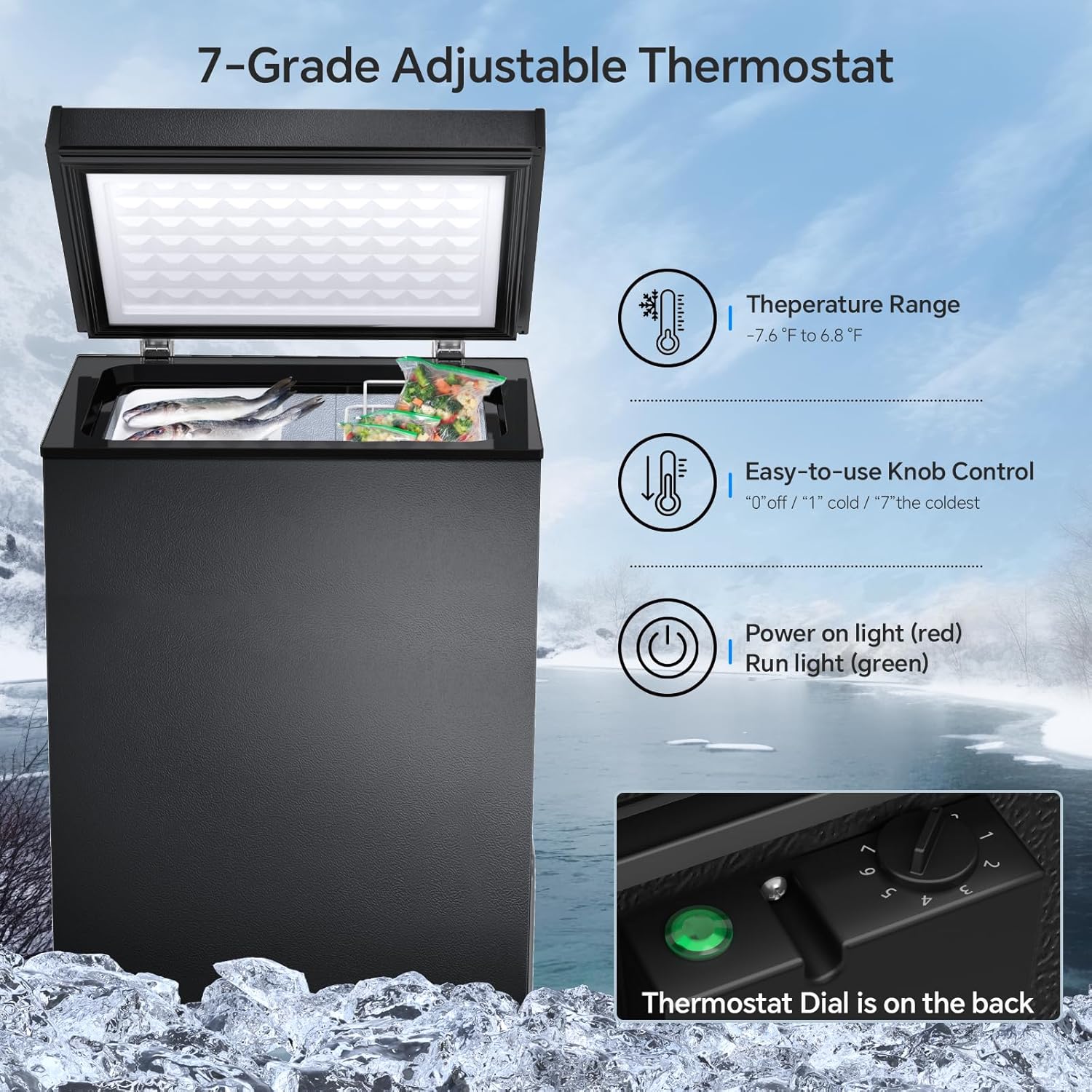 3.5 Cubic Feet Chest Freezer with 2 Removable Baskets Free Standing Top Open Door Compact Freezer with Adjustable Temperature for Home/Kitchen/Office/Bar (3.5 Cubic Feet, White)