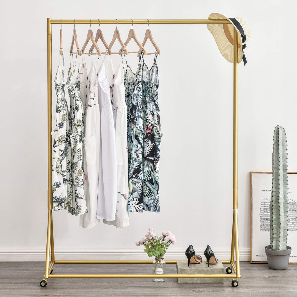 Industrial-style wall-mounted pipe clothes hanger, wall-mounted clothes hanger with double hanging rods, for closet storage (gold)