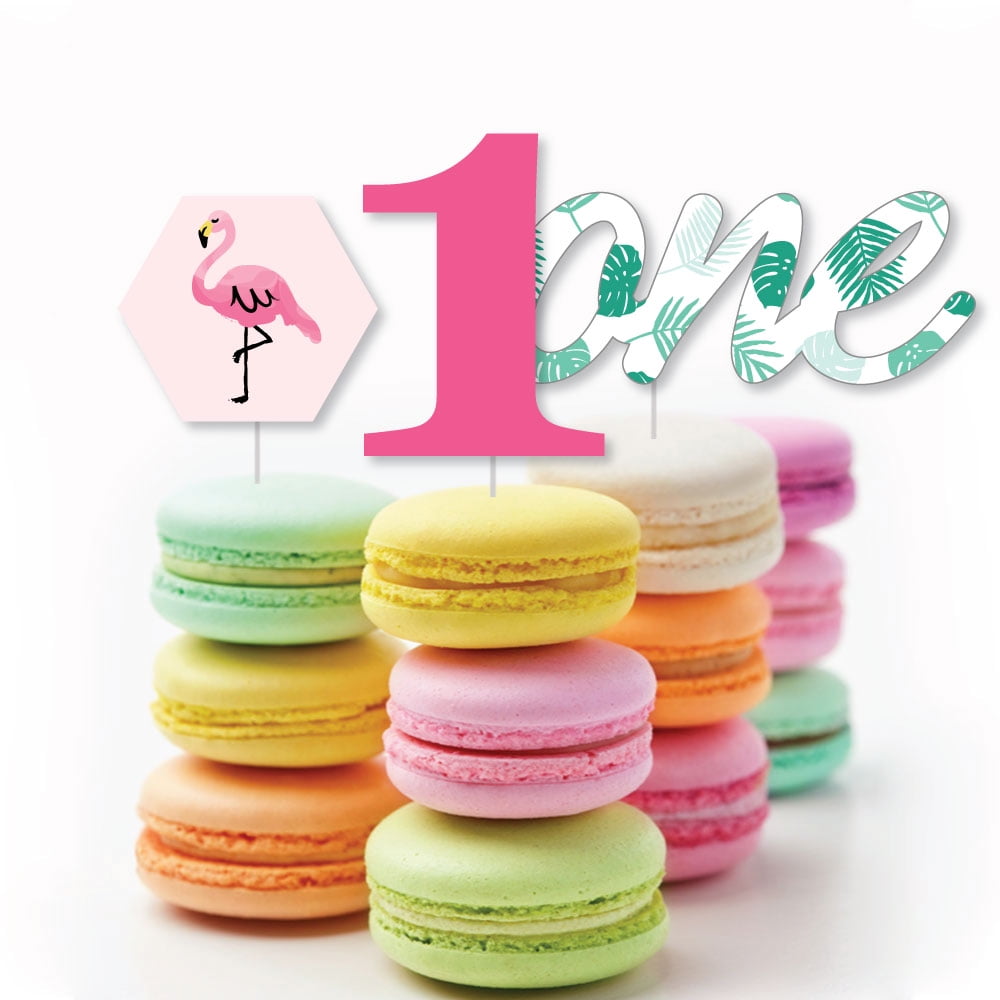1st Birthday Pink Flamingo – DIY Shaped Tropical First Birthday Party Cut-Outs – 24 Count
