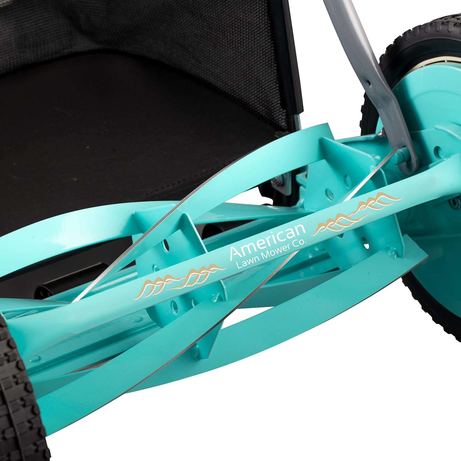Mower Company 1725-16GC 16-inch 7-blade reel mower with grass debris collection device, designed specifically for lawns, green model