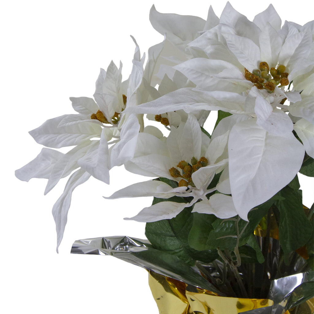 17′ Potted White Artificial Poinsettia Christmas Arrangement