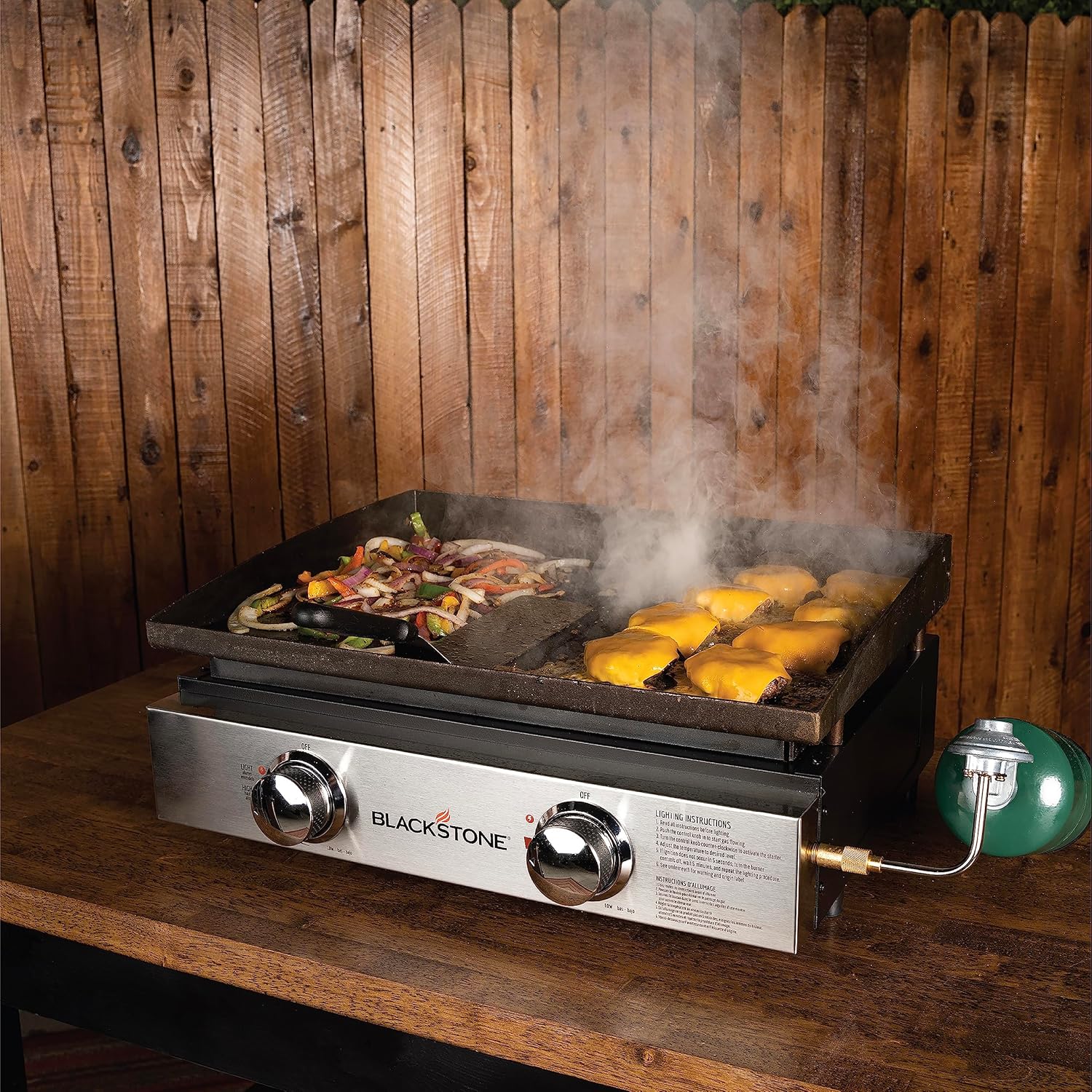 1813 Original 22” Tabletop Griddle with Hood and Stainless Steel Front Plate, Powder Coated Steel, Black