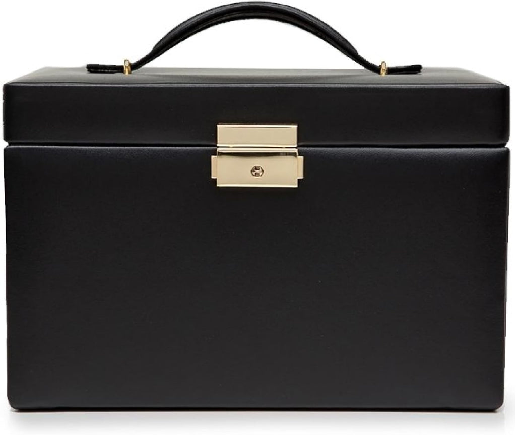 Medium-sized jewelry box, made of tin - 28 compartments, 10 spaces for storing rings, 20 slots for ear piercings + 10 compartments for storing necklaces - Includes a handbag