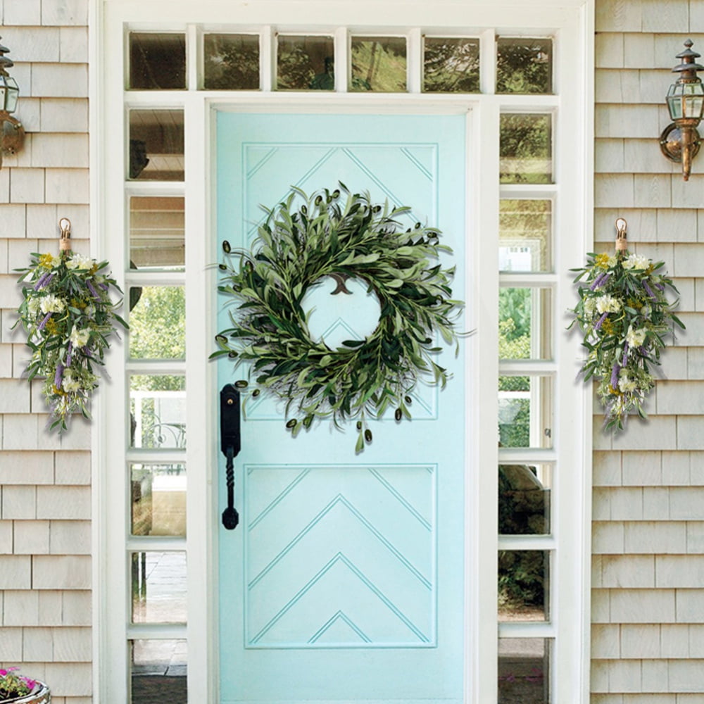 18 inches Artificial Olive Wreath for Front Door Decor Spring and Summer Faux Silk Garland Home Office Wall Window Wedding Decorations