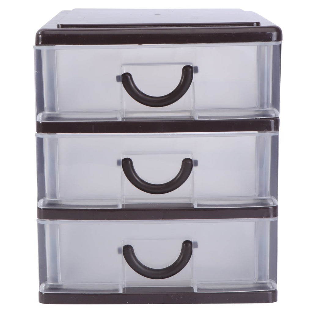 1PC Plastic Storage Box Convenient Desktop Sundries Container Practical Document Organizer Drawer Storage Case for Home Office (Brown, 3 Layers)