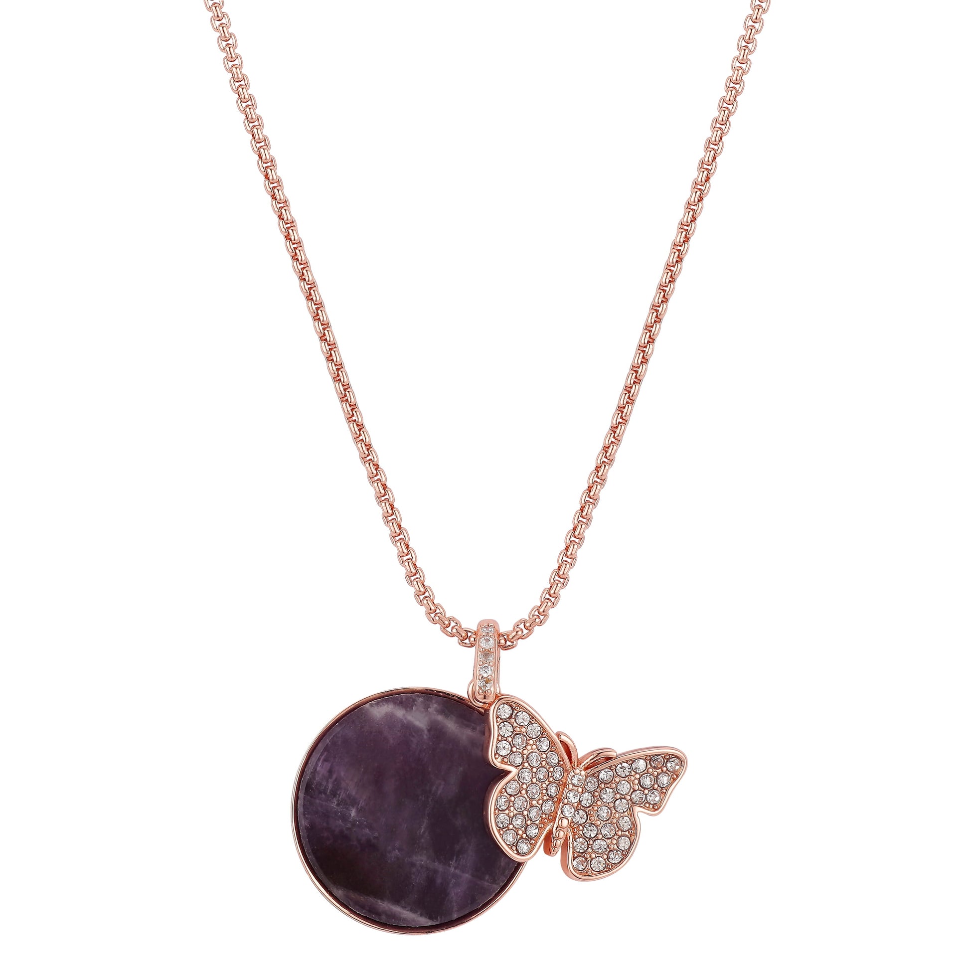 14kt Gold Flash-Plated Amethyst and Crystal ‘Fearless’ Butterfly Pendant Necklace, 18’+2′